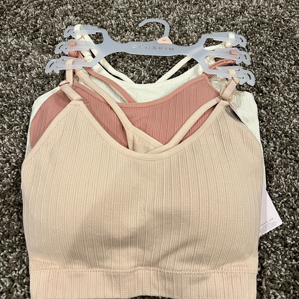 NWT Danskin Ribbed Bralette Trio - Pink, Cream, White